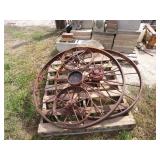 skid of wagon wheels (2 large 2 small)