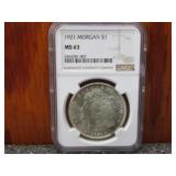 1921-MS63 Morgan Silver Dollar NGC Graded