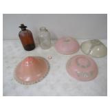 4-Vintage Glass Light Shades, Hi-Lex Jar,Linit Jar