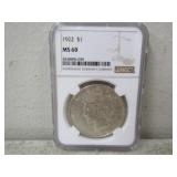 1922 Silver Peace Dollar NGC MS 60 Graded