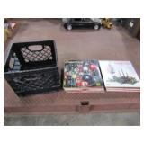 Approx 34 Christmas Records w/Milk Crate
