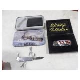 Ted Blaylock Train Tin w/Stainless Folding Knife &