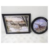 15.5x12.5 Framed Buck Pic & Buck Clock 10.75in Dia