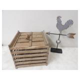 Rooster Tin Sign, Antique Egg Crate