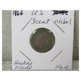 1866 US 3 Cent Nickel Higher Grade