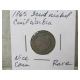 1865 3 Cent Nickel Civil War Era