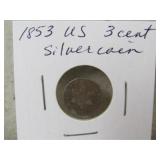 1853 US 3 Cent Silver Coin