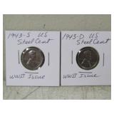 1943-S&D US Steel Cents WWII Issue, 2 Total Coins
