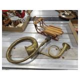 Miniature Sled, 2 Vintage Horns