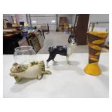 Cast Iron Boston Terrier Coin Bank, Glass Bowl,