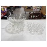 Punch Bowl w/11 Cups, Hooks, Ladle