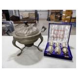 6-Brass Goblets w/Hardcase, Chafing Dish on Stand
