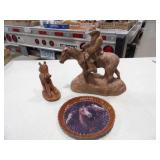 Ceramic Cowboy, Calf&Horse Figure, Carved Horse, &