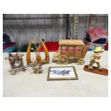 Little Cowboy Figurine, Wooden Buggy/Carriage, &
