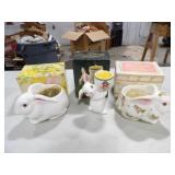 3-Avon Ceramic Bunny Candle Holders w/Candles