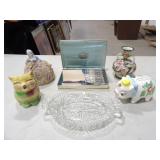 Shawnee Ceramic Cat Planter, 8pc Knife Set,