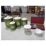 Kromex Green Floral Kitchen Containers, Knife Set