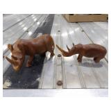 2-Wooden Carved Rhino Figurines