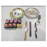 2-Asian Plates, 9-Napkin Rings,Figurine,Pick,2-Kni