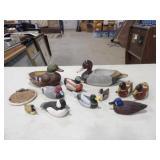 11 Bird Figurines, 1 Ceramic Fish Coaster