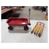 Small Red Wagon & Wooden Mini Sleigh