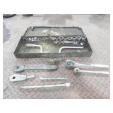 Various Sockets & Wrenches in Metal Socket Box