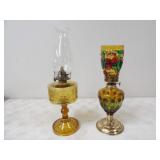 Amber Oil Lamp 'Pat.Aug 30 1892' & Stained Glass
