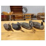3-Painted Wood Duck Decoys, 1 Goose