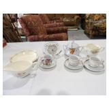 3-Tea Cups w/Saucers, 4 Dishes, 1 Clock