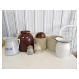 3-Unmarked Crocks/Jugs, Prairie Farms Milk Pitcher
