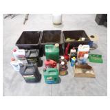 3 Brown Totes w/Various Shop Fluids