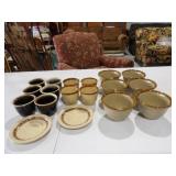 6 Brown Cups, 4 Tan Cups, 6 USA Pottery Bowls, &