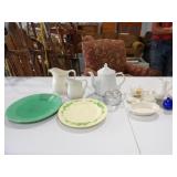 Fiesta Plate, Ovenserve Plate, 3 Smaller Pitchers&