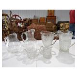 4 Glass Pitchers, 2 Crystal Dishes