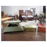Planter Stand? 19inWx9.5inT, Tin Box w/Silverware,