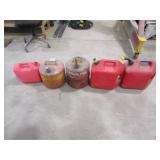 4-5 Gal. & 2 1/2Gal. Gas Cans, 2-Metal, 3-Poly