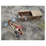 Ice Fishing Items w/Wooden Storage Box