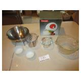 Salad Dryer, Pyrex Cup, Fireking Measuring Bowl, &