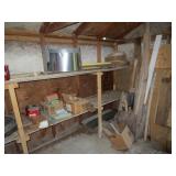 Wood, Wire, Misc Hardware on Shelves/Against Wall
