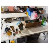 Blue Ball Jars, Insulators, Bird House, Wood Box