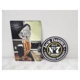 Jack Daniels Tin Signs 12x8in & 7.75in Dia
