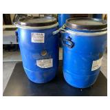 Two Blue Plastic Storage Containers with Locking Lids and Rings