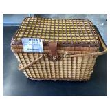 Wicker Picnic Basket with Blue Dinnerware Set