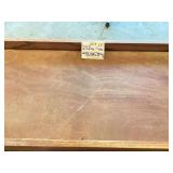 Adjustable Wood Display Table with Metal Frame and Casters, 65.5 x 18 Inches