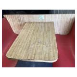 Red and Wood Grain Restaurant Booth with Attached Table
