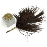 Virginia Metalcrafters Inkwell & Old Feather Pen
