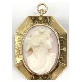 10K Gold Cameo Pendant Brooch