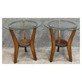 Pair Glass Top Accent Tables