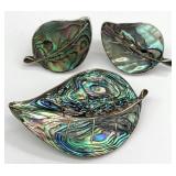 Sterling Silver Abalone Leaf Brooch & Earrings