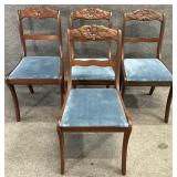 4 Rose Carved Mahogany Dining Chairs